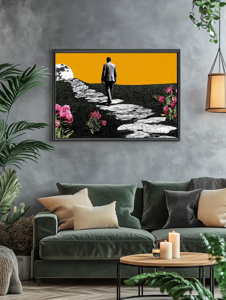 Man Walking Towards Moon — Surreal Art Print. — room view 4