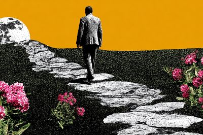 Man Walking Towards Moon — Surreal Art Print. poster print