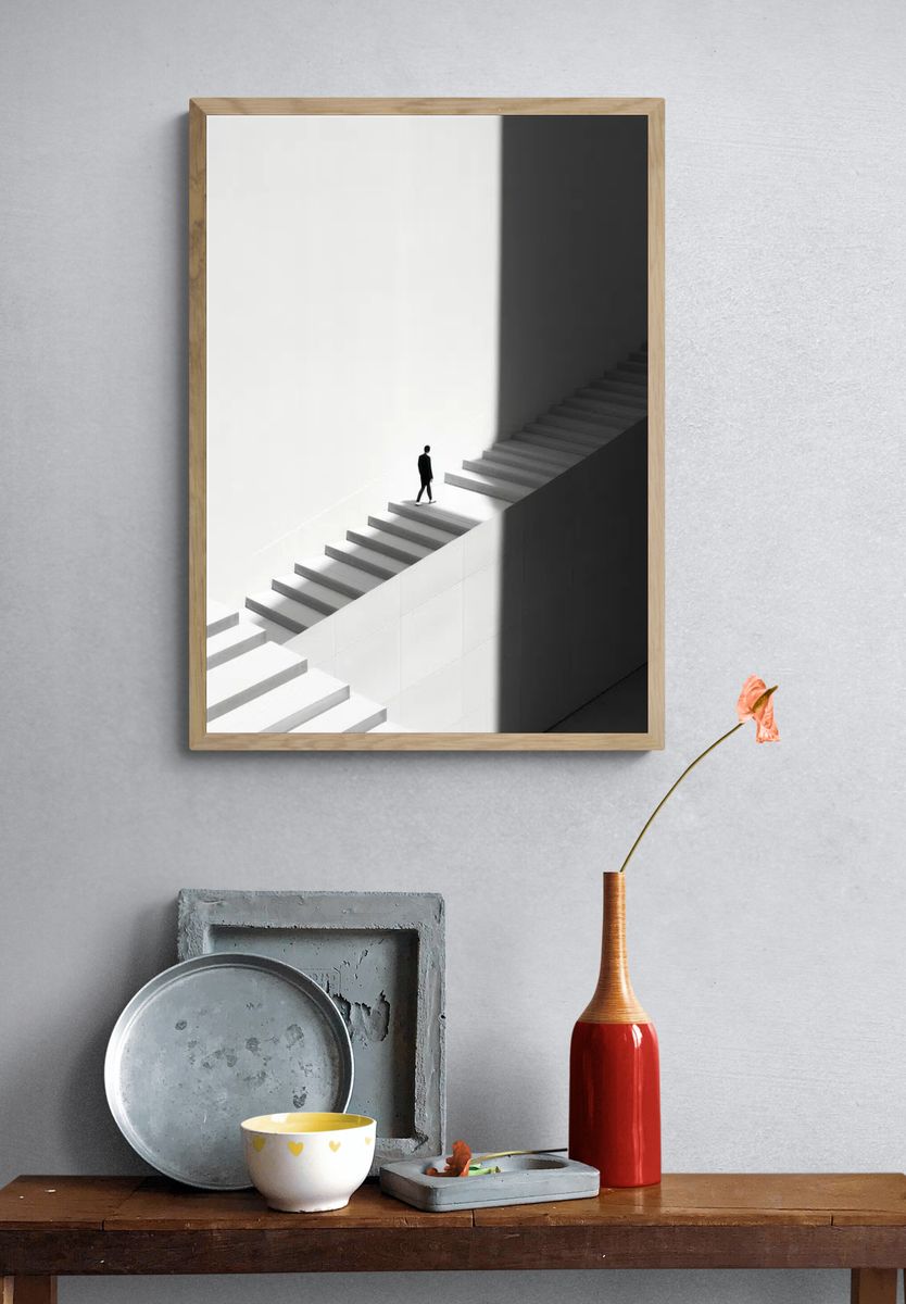 Minimalist Stairs — Black-White Print. — room view 3