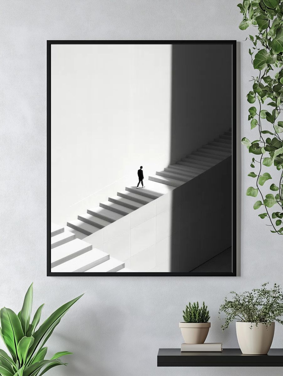 Minimalist Stairs — Black-White Print. — room view 4