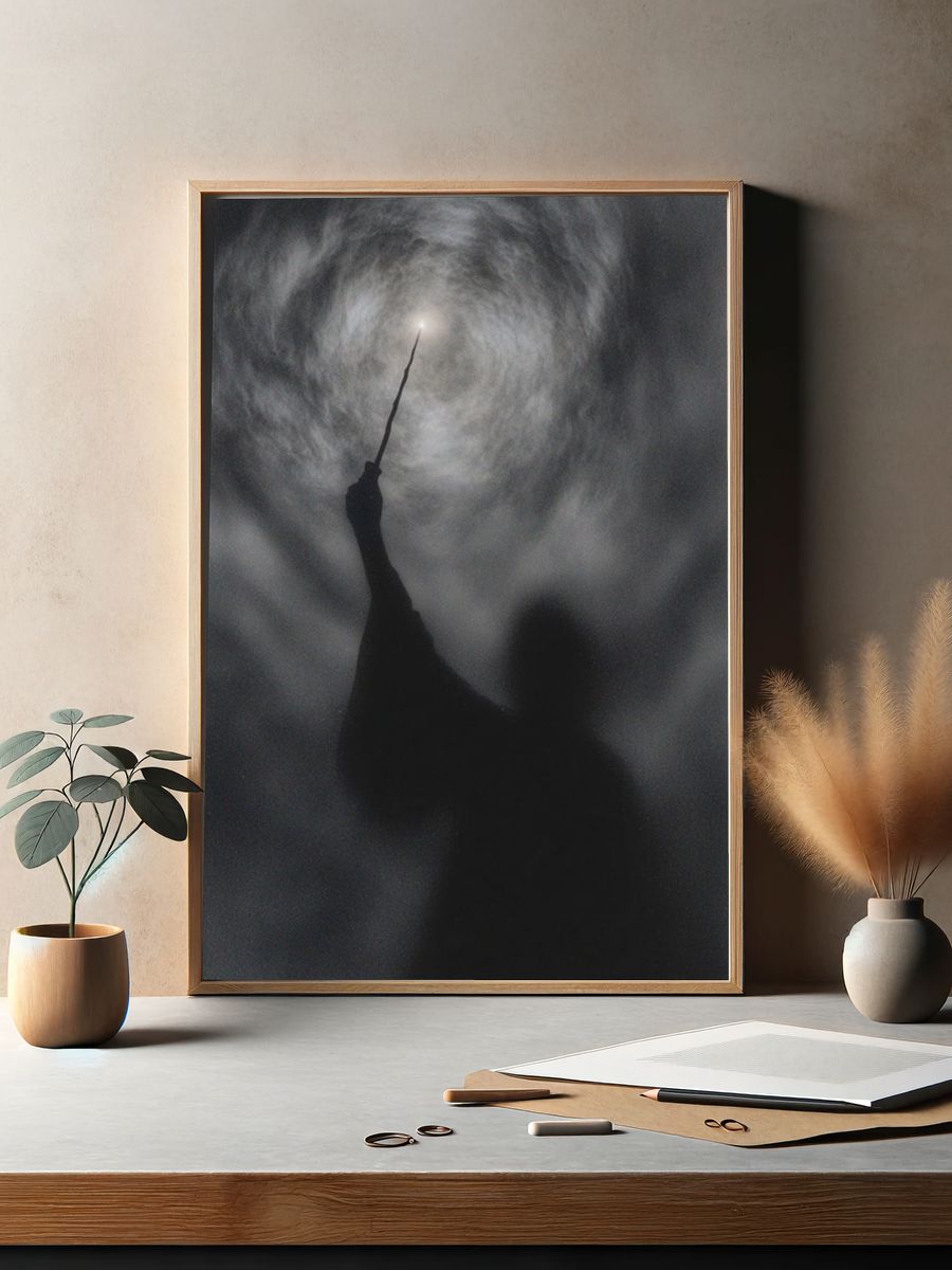 Mystical Wizard with Wand — Fantasy Print. — room view 2