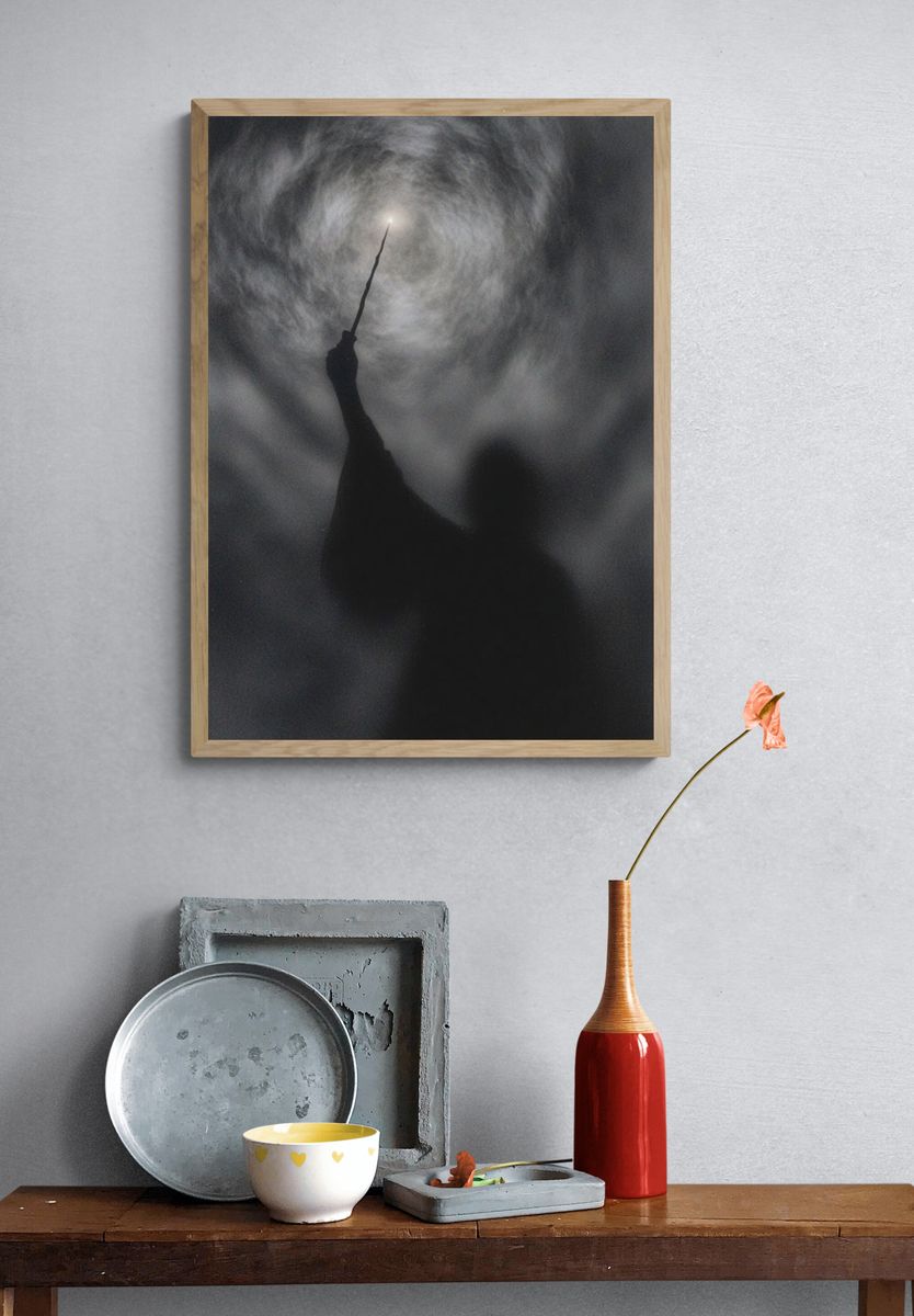 Mystical Wizard with Wand — Fantasy Print. — room view 3