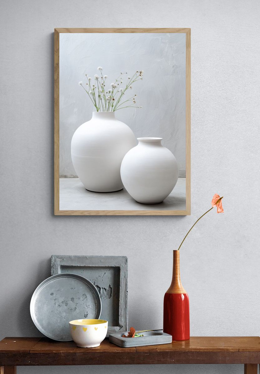Minimalist White Vases Poster. — room view 3