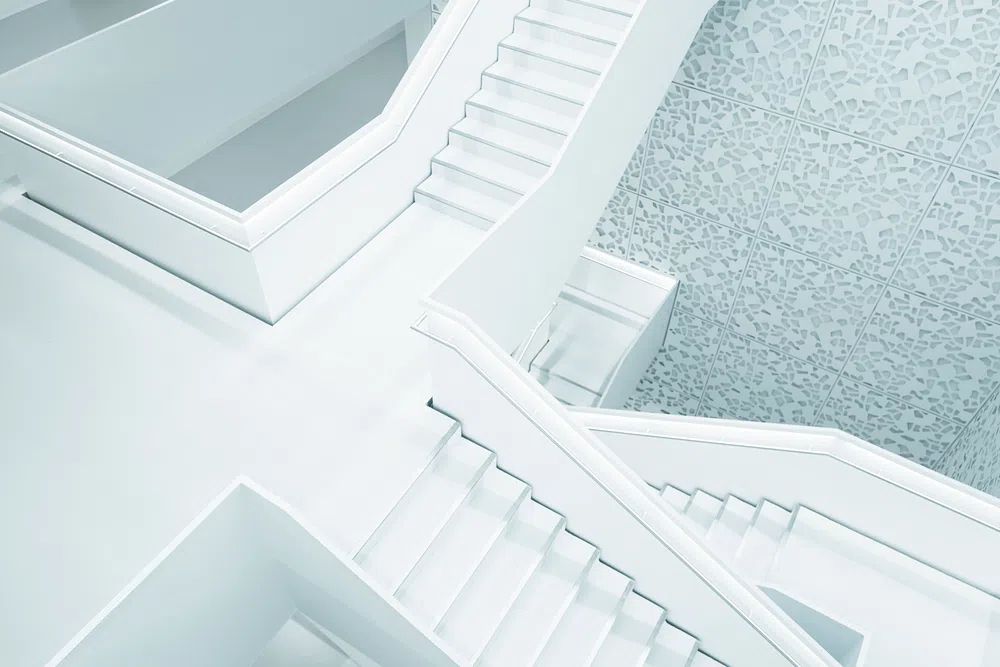 Modern White Staircase — Minimalist Print. poster detail