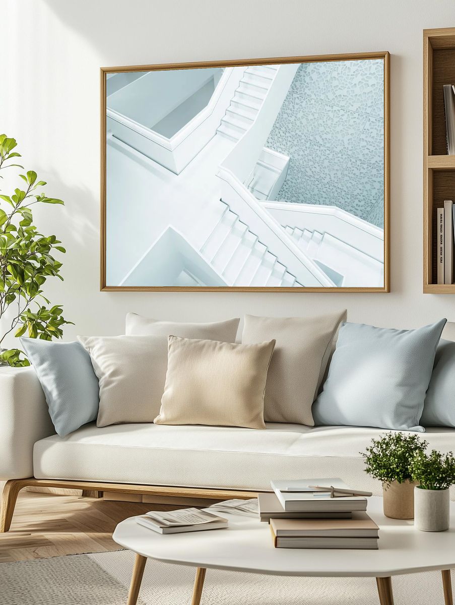 Modern White Staircase — Minimalist Print. — room view 2