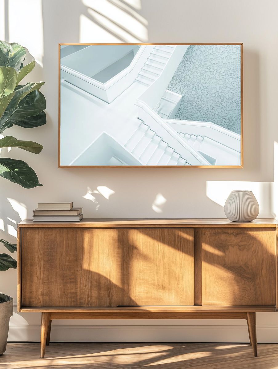 Modern White Staircase — Minimalist Print. — room view 3
