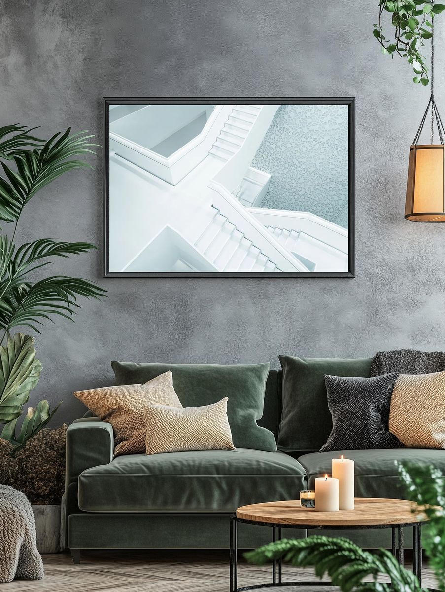 Modern White Staircase — Minimalist Print. — room view 4