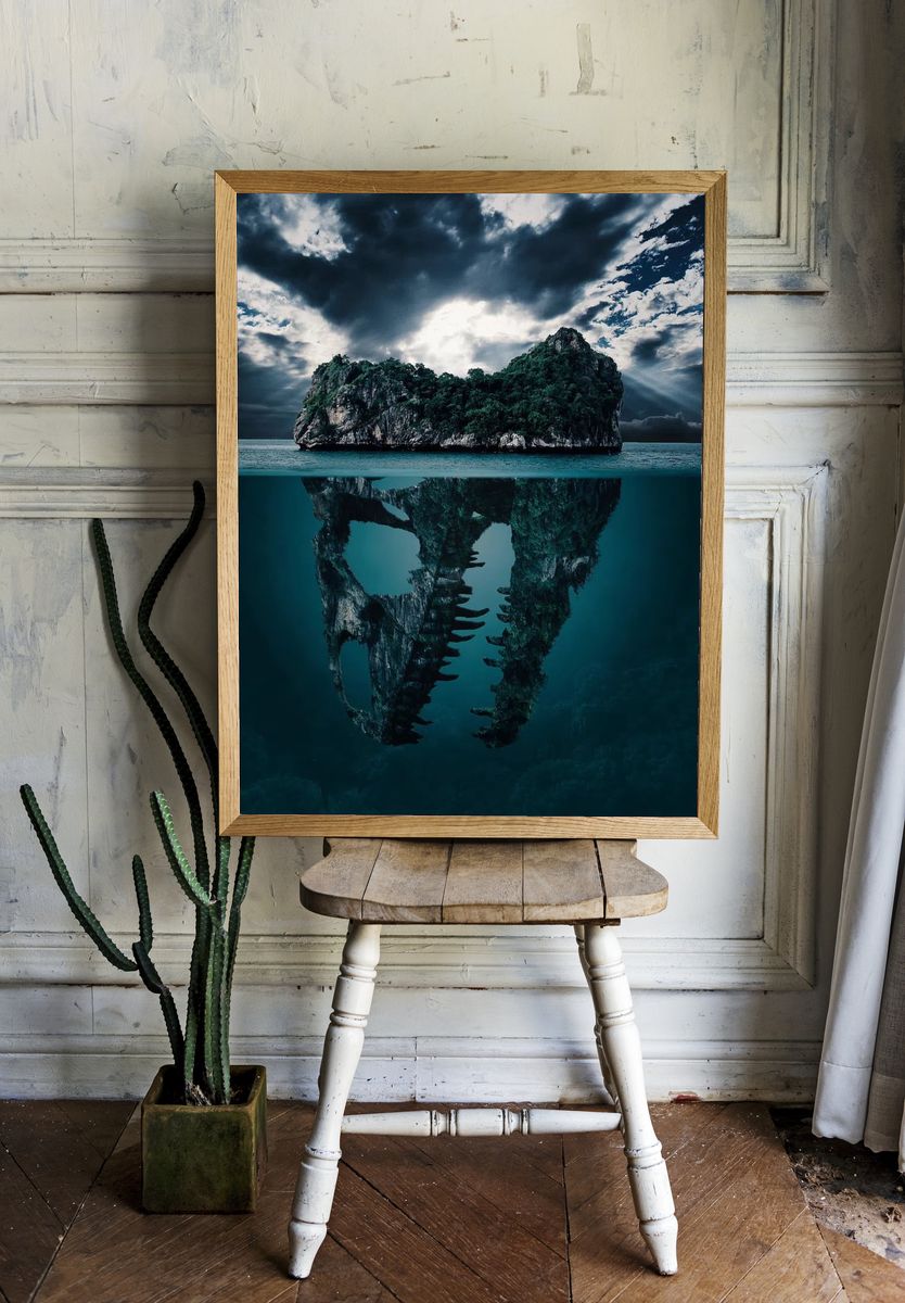 Mystical Island with Skull Reflection — Art Print. — room view 1