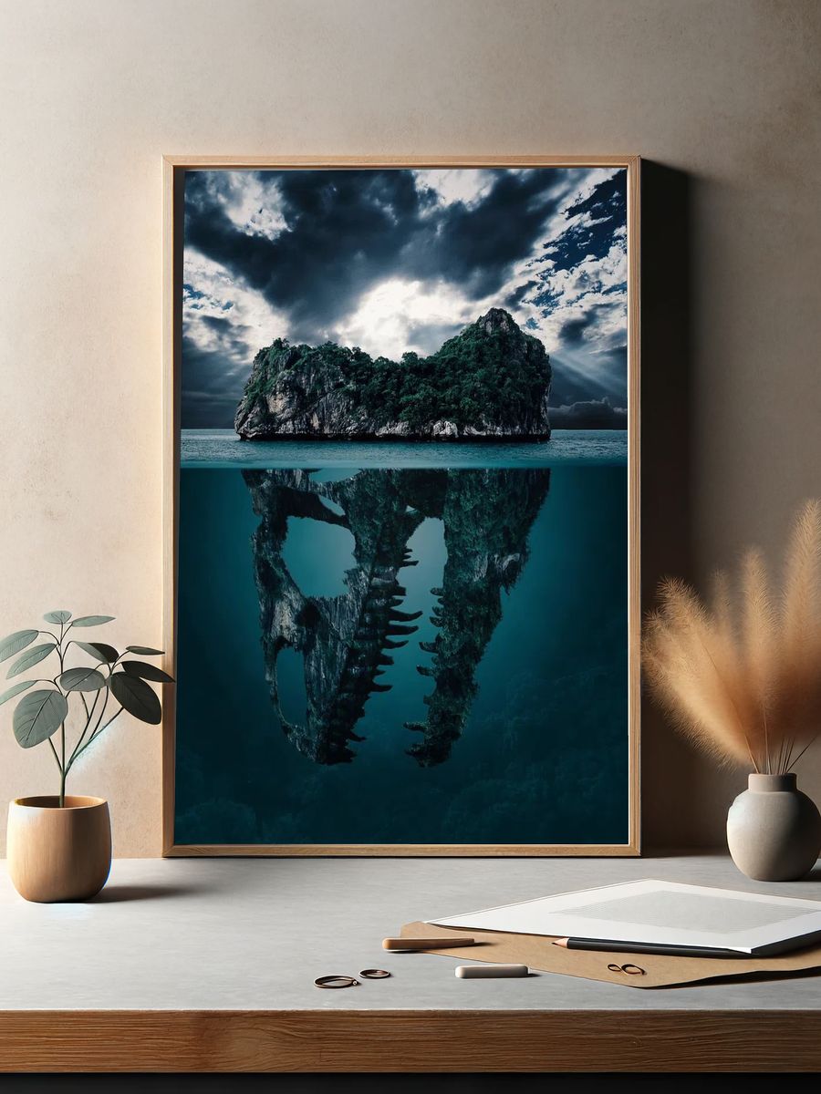 Mystical Island with Skull Reflection — Art Print. — room view 2