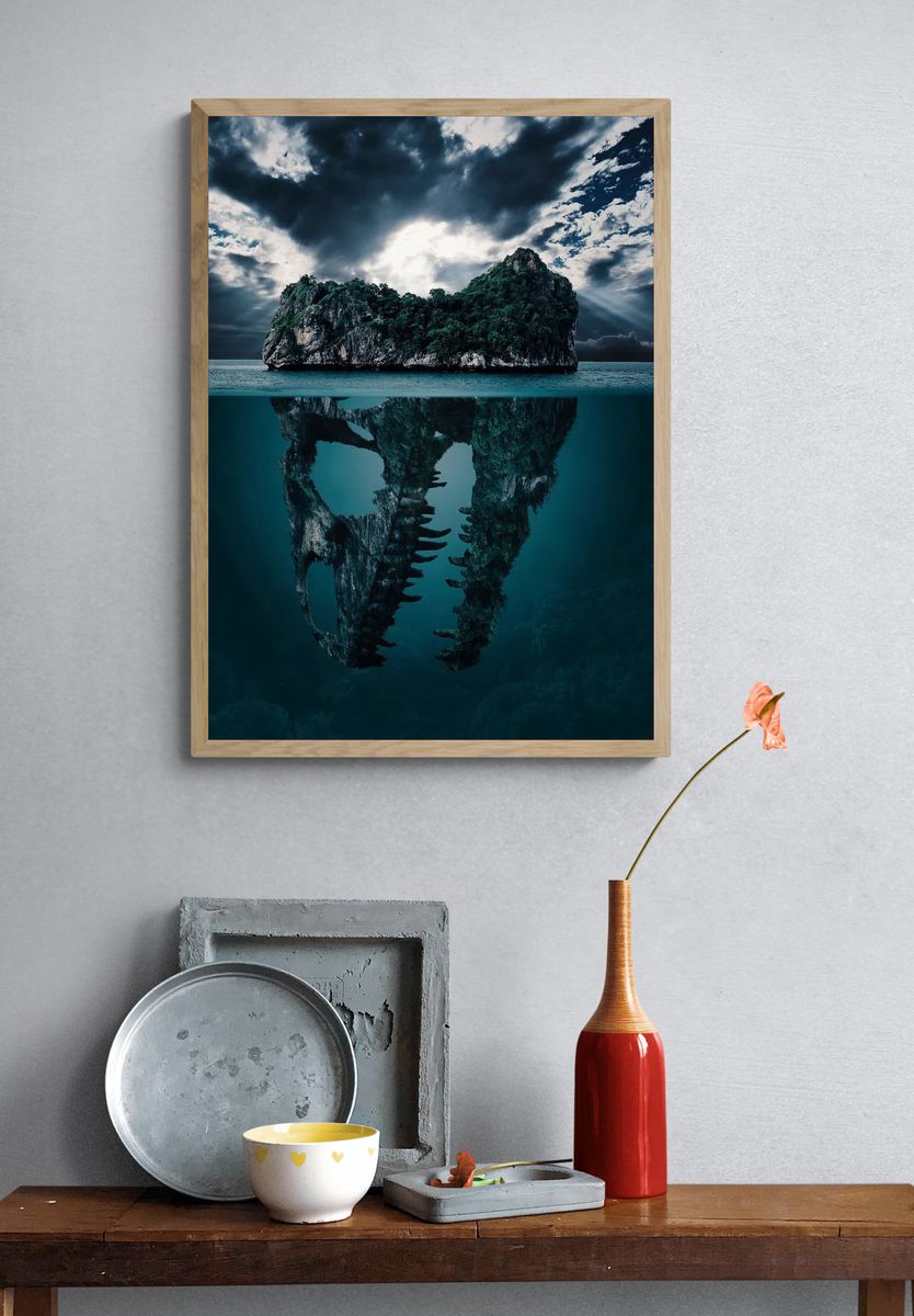 Mystical Island with Skull Reflection — Art Print. — room view 3