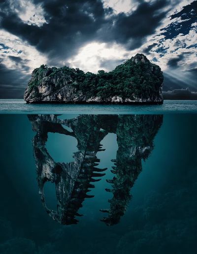 Mystical Island with Skull Reflection — Art Print. poster print