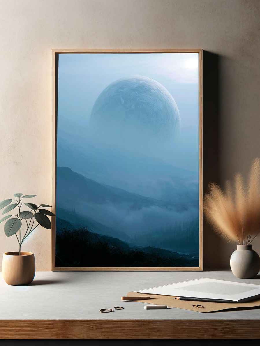 Moonlit Misty Mountains Print. — room view 2