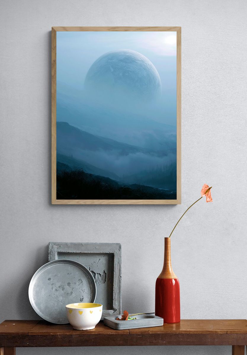 Moonlit Misty Mountains Print. — room view 3