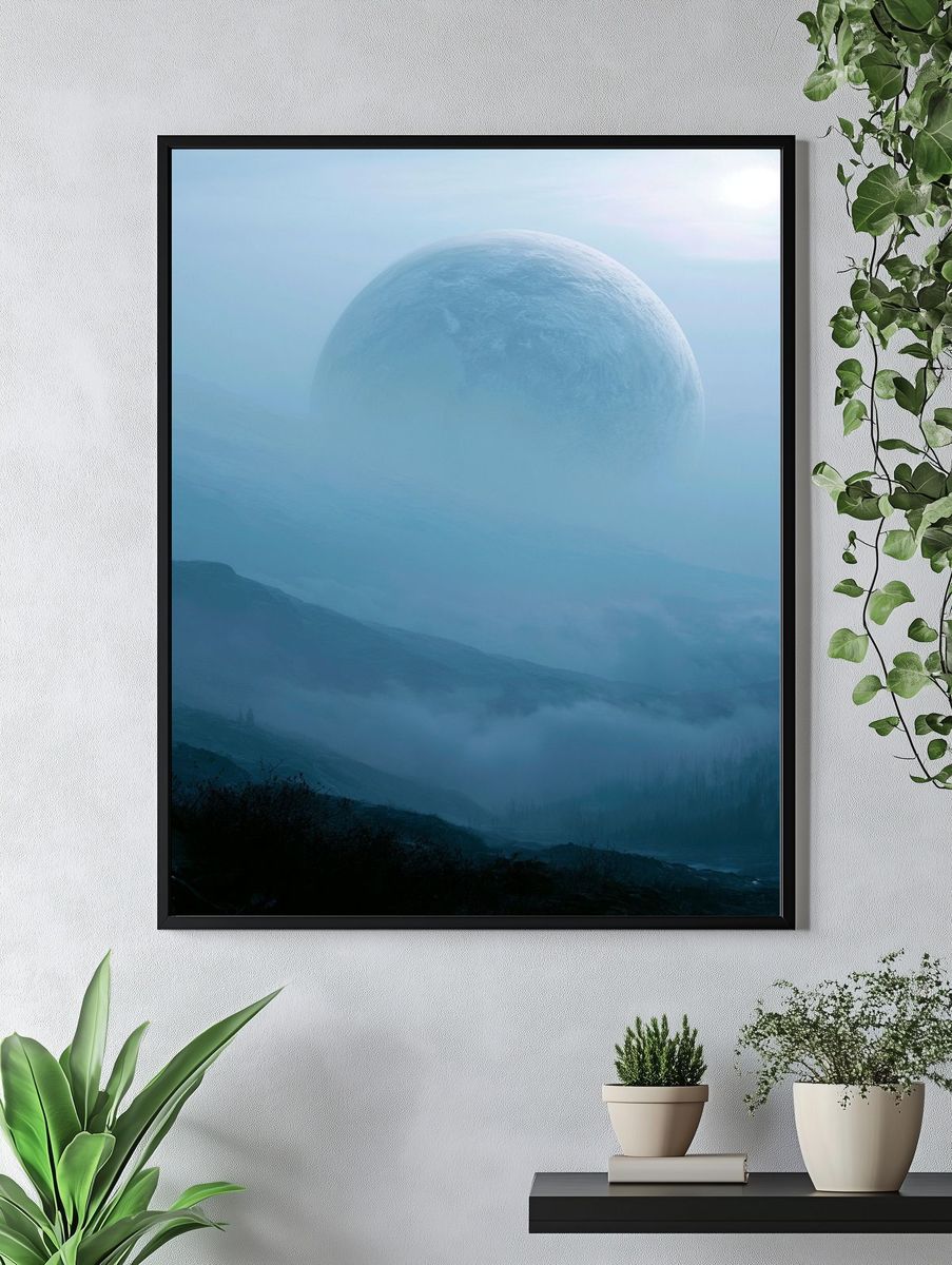 Moonlit Misty Mountains Print. — room view 4