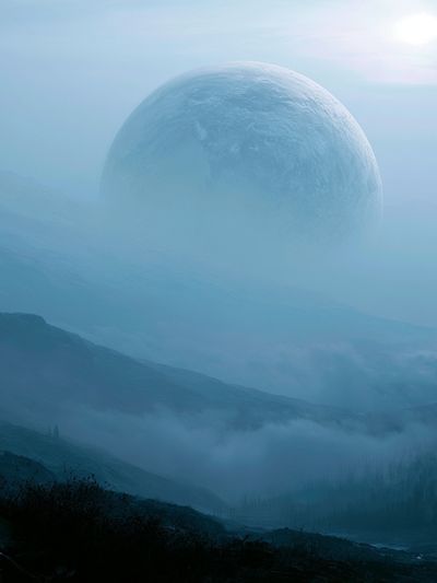 Moonlit Misty Mountains Print.