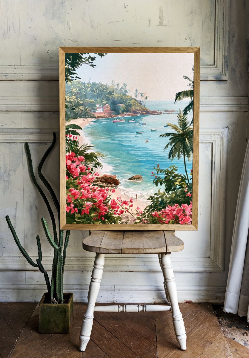 Tropical Bay Watercolor Poster. room preview