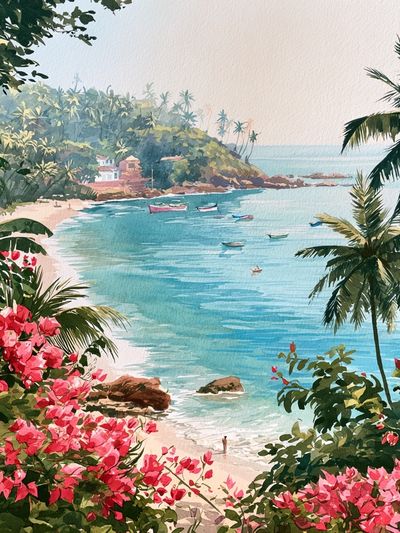 Tropical Bay Watercolor Poster. poster