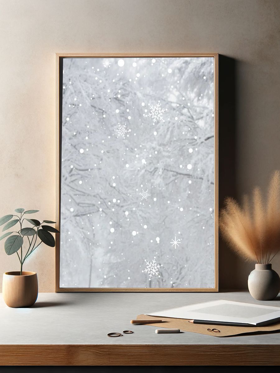 White snowy pine branch background. — room view 2