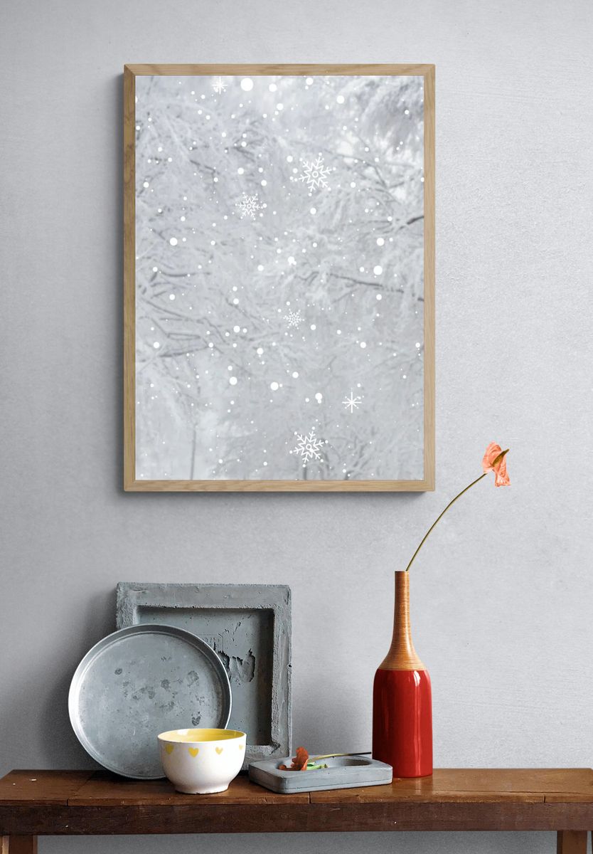 White snowy pine branch background. — room view 3