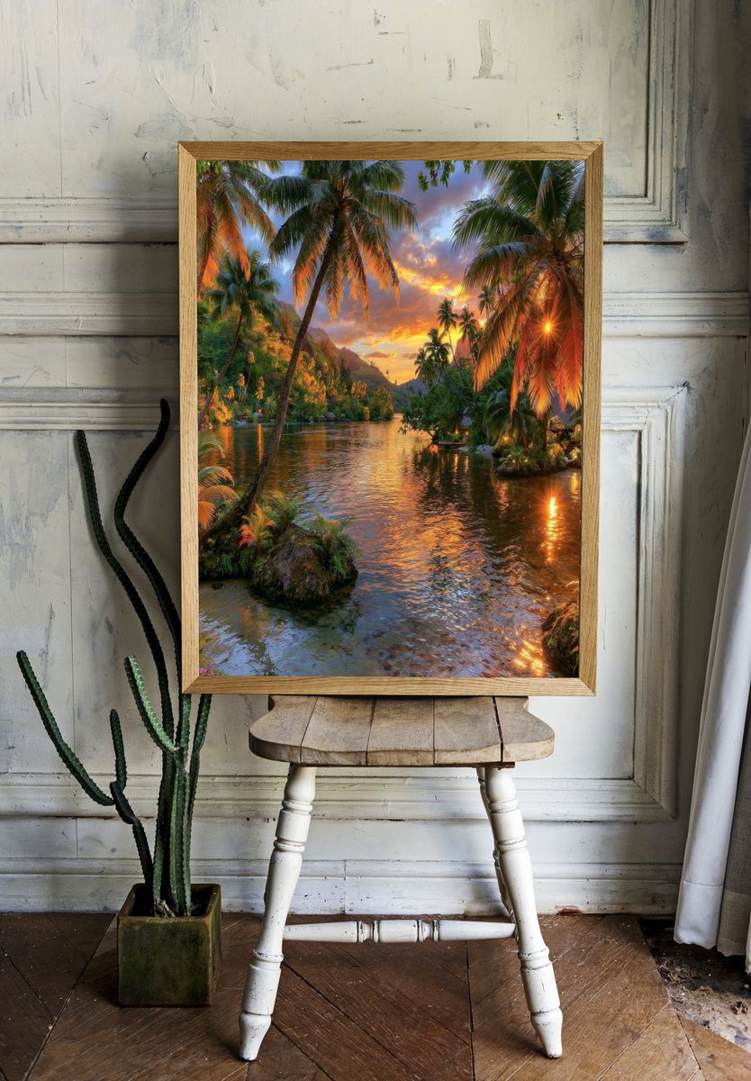 Tropical Lagoon Sunset Poster. room preview