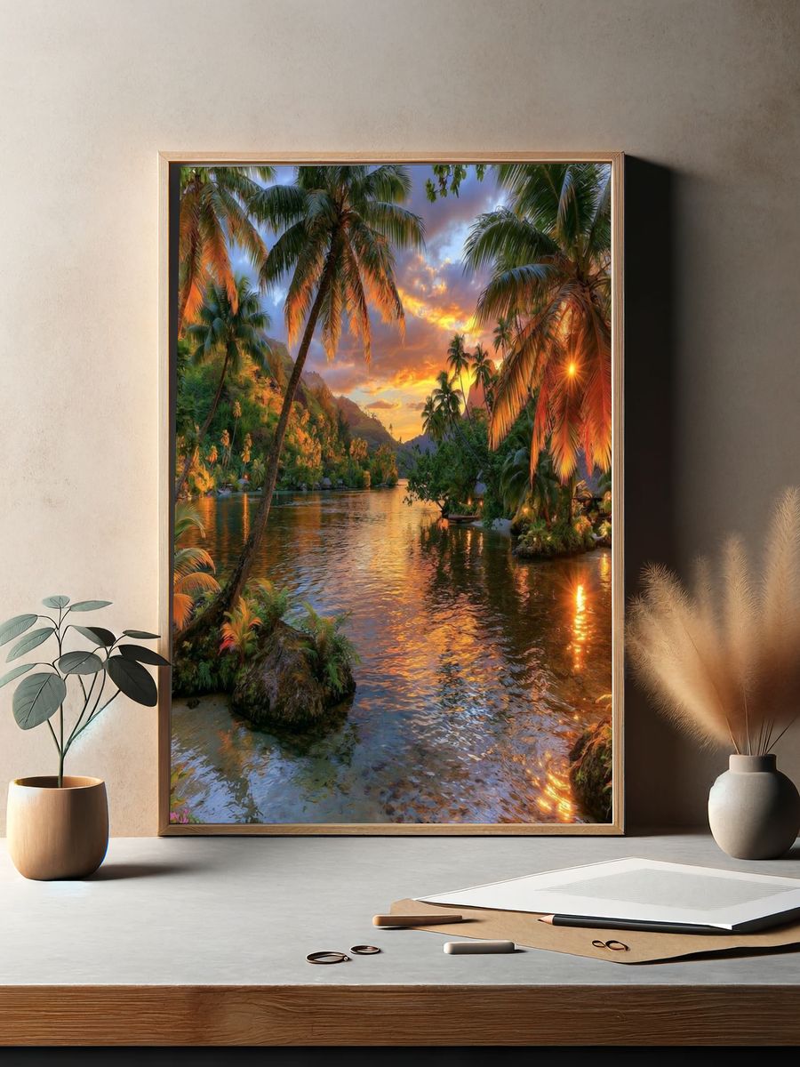 Tropical Lagoon Sunset Poster. — room view 2