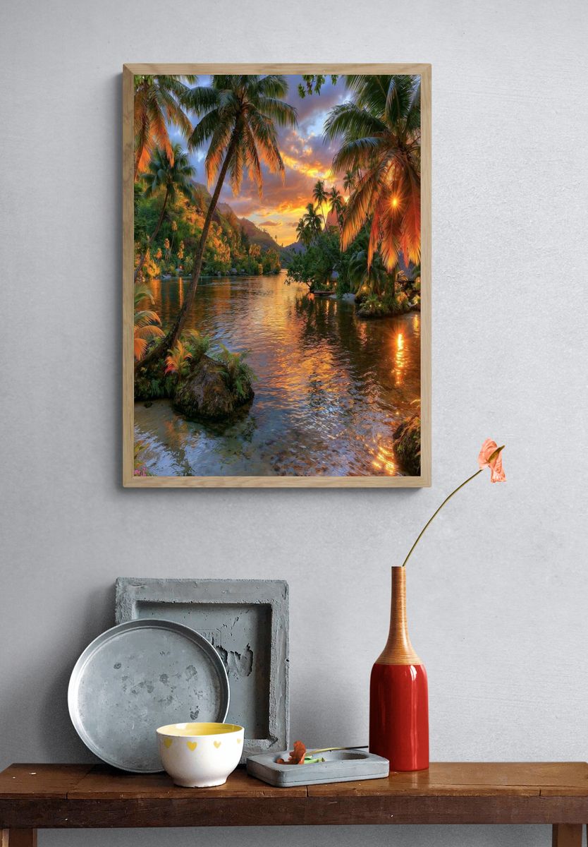 Tropical Lagoon Sunset Poster. — room view 3