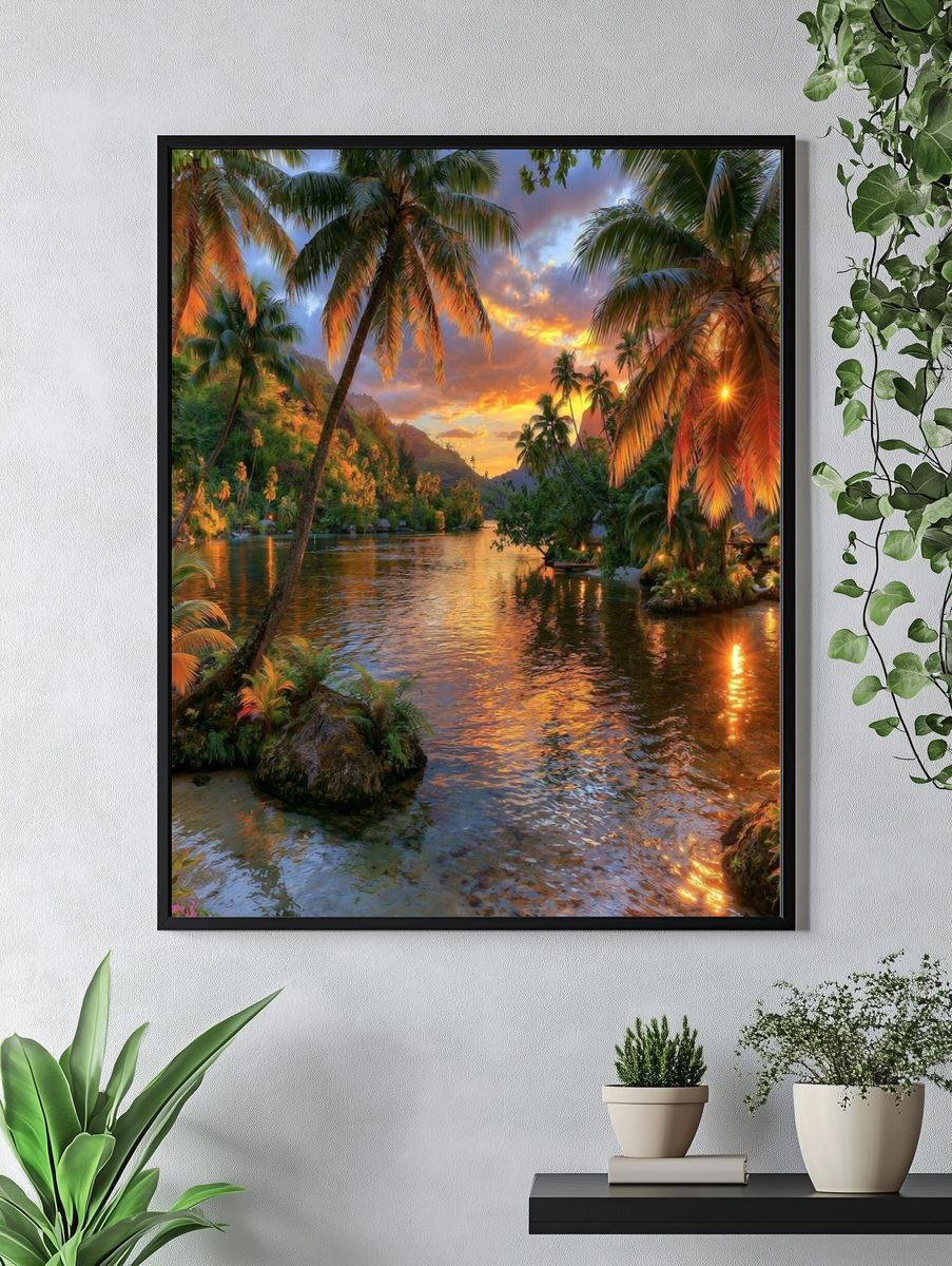 Tropical Lagoon Sunset Poster. — room view 4