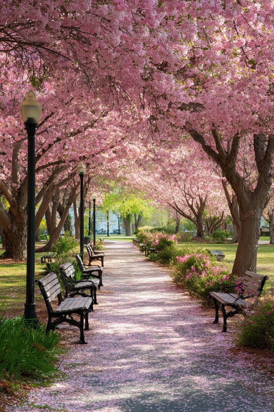 Cherry Blossom Park Path Poster. poster detail