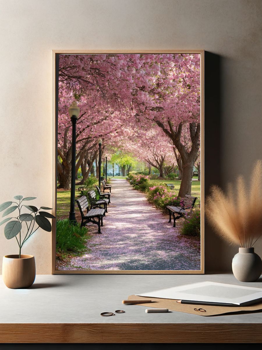Cherry Blossom Park Path Poster. — room view 2