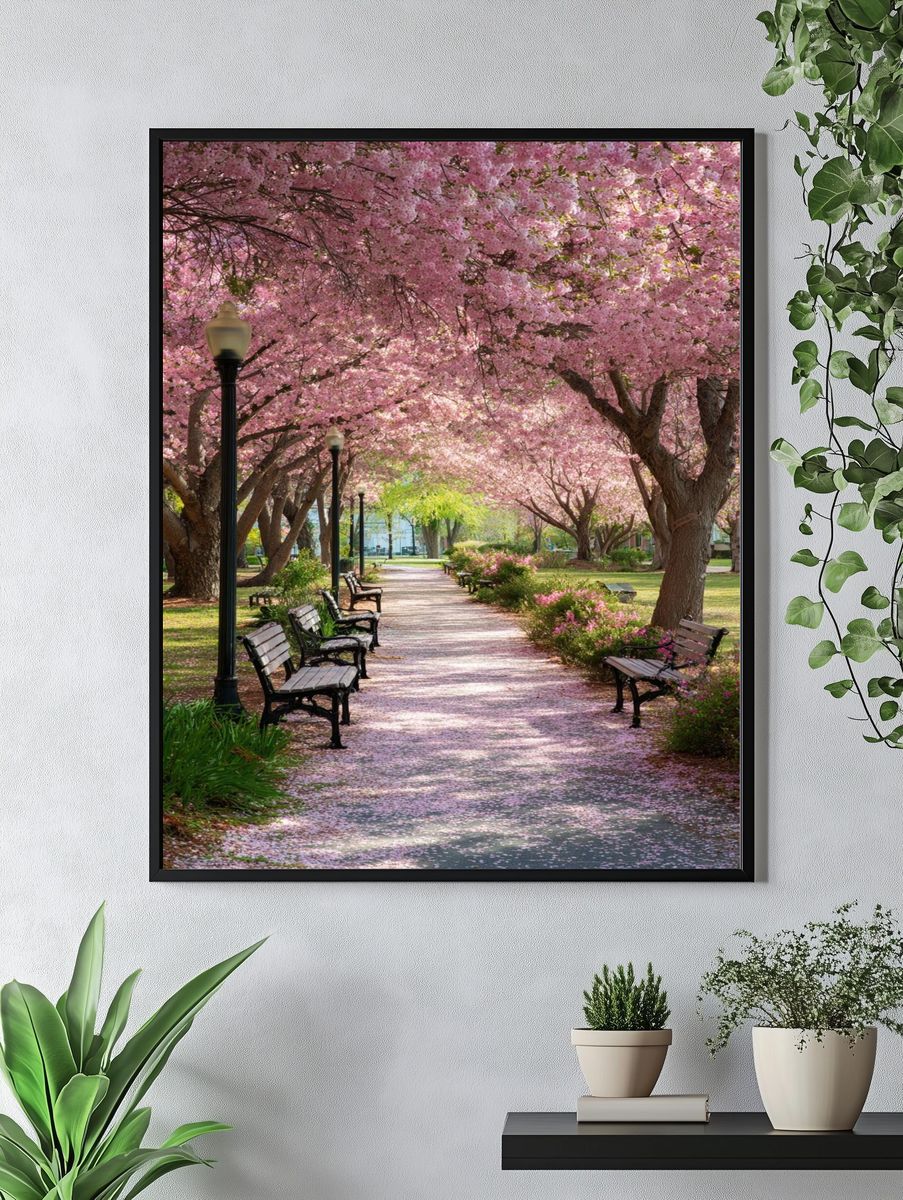 Cherry Blossom Park Path Poster. — room view 4