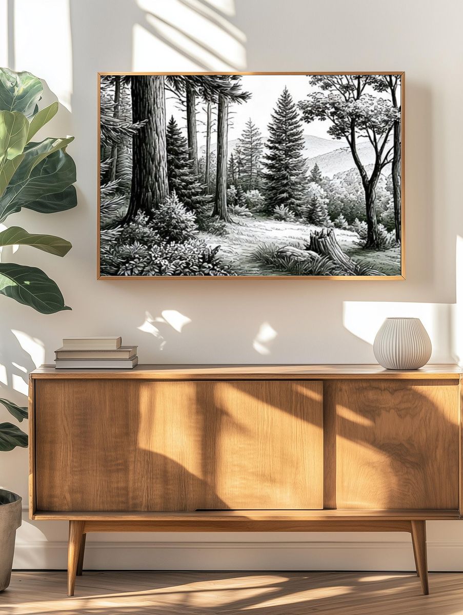 Misty Forest Landscape Print. — room view 3
