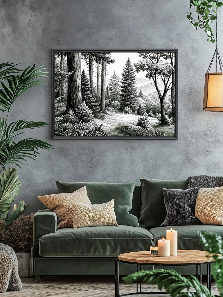 Misty Forest Landscape Print. — room view 4