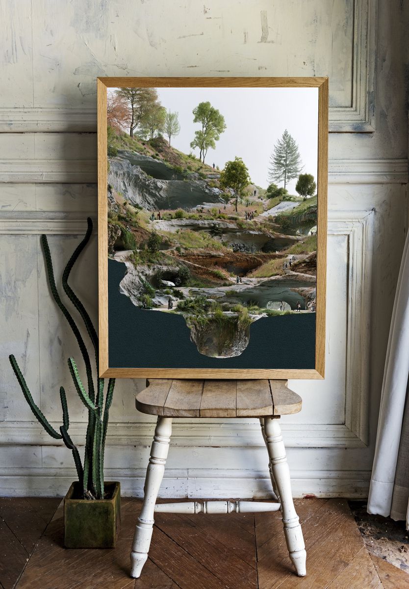 Floating Terraced Landscape Print. room preview