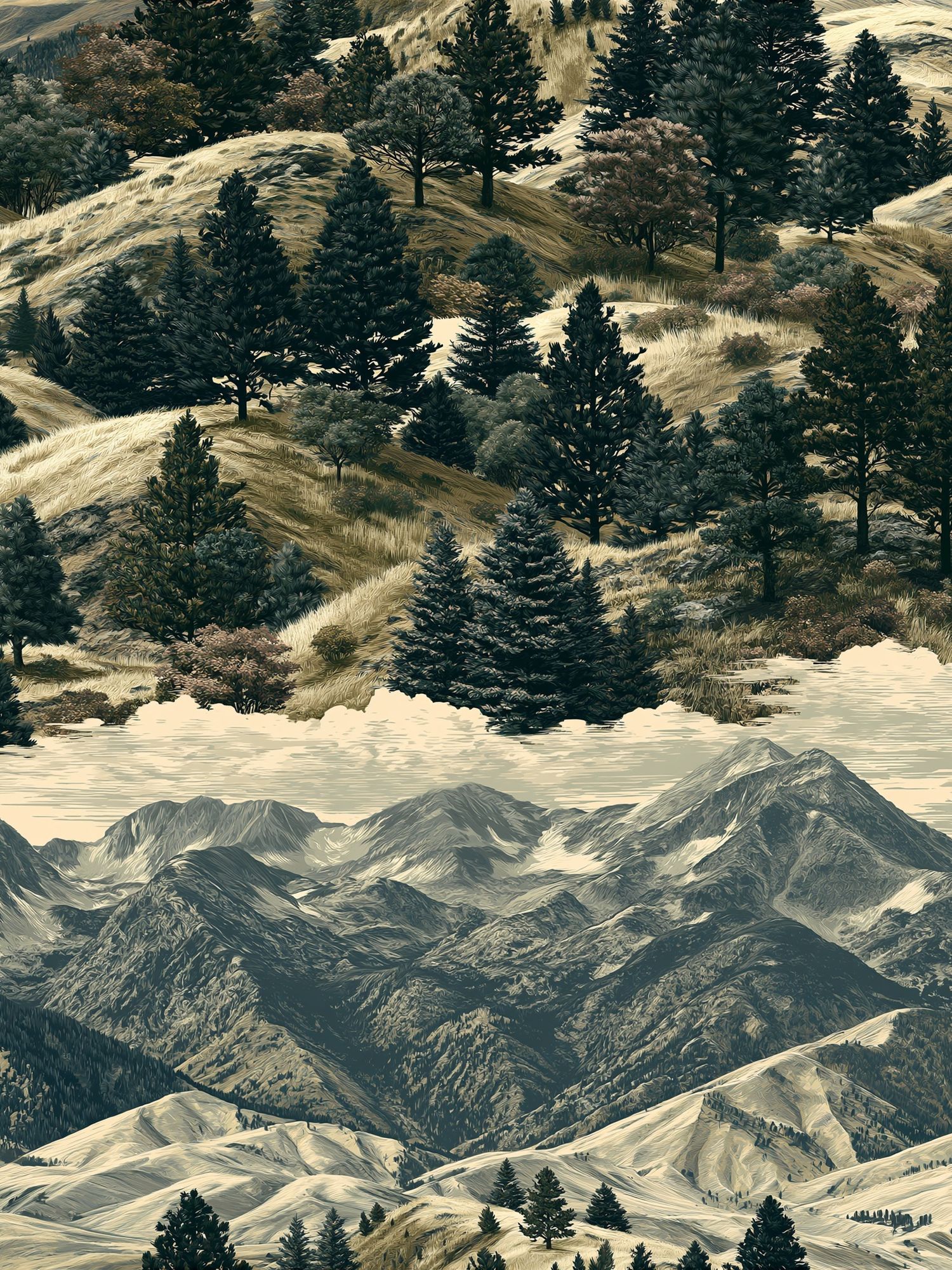 Mountain Forest Landscape Print. poster detail
