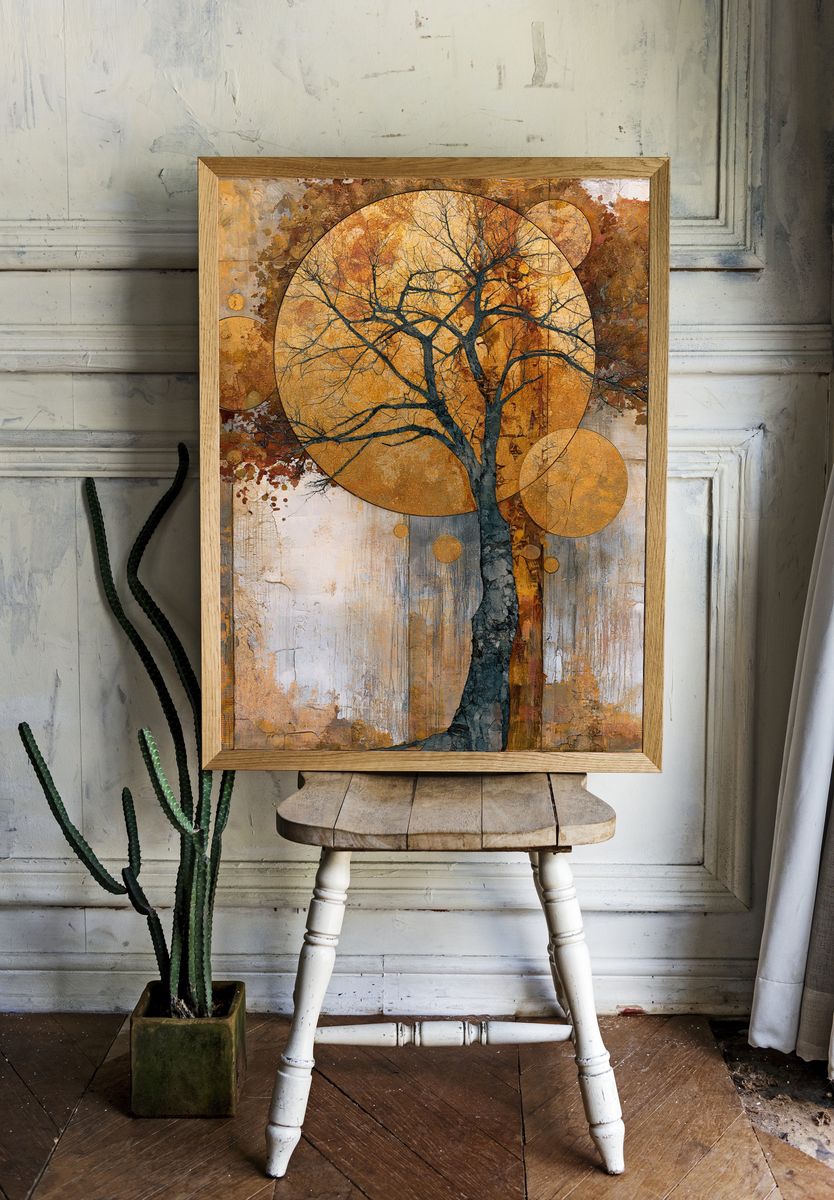 Autumn Tree Geometry Print. room preview