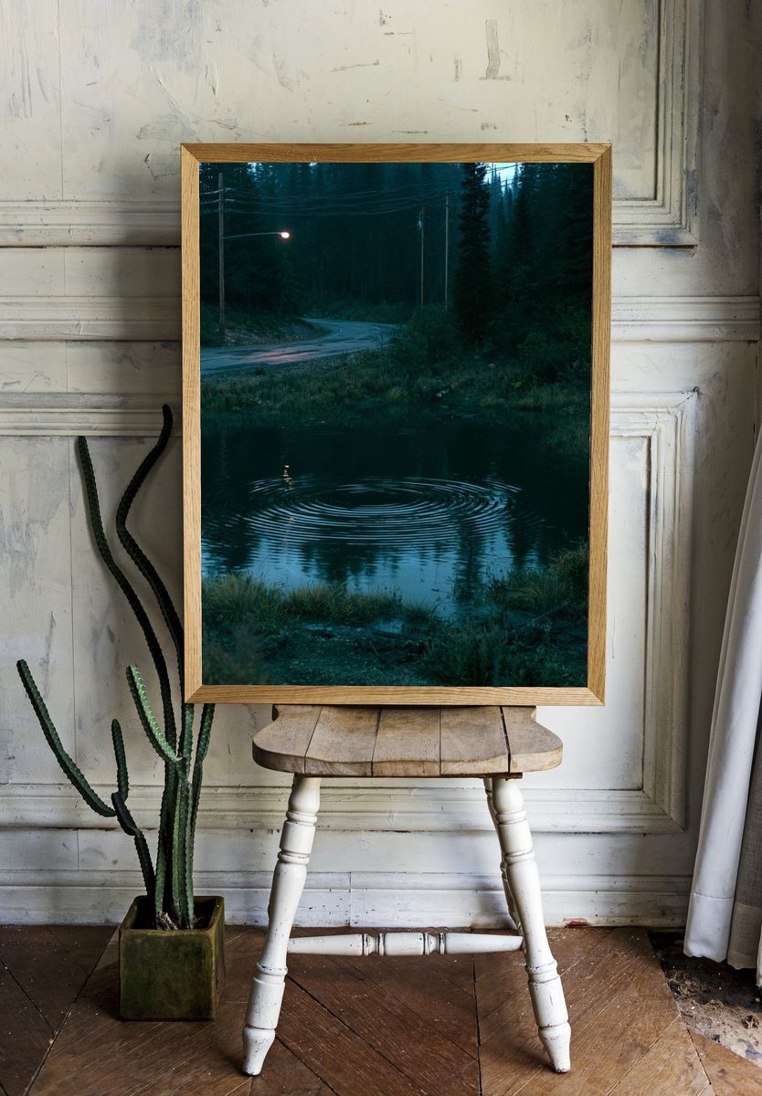 Misty Forest Road at Dusk Poster. room preview