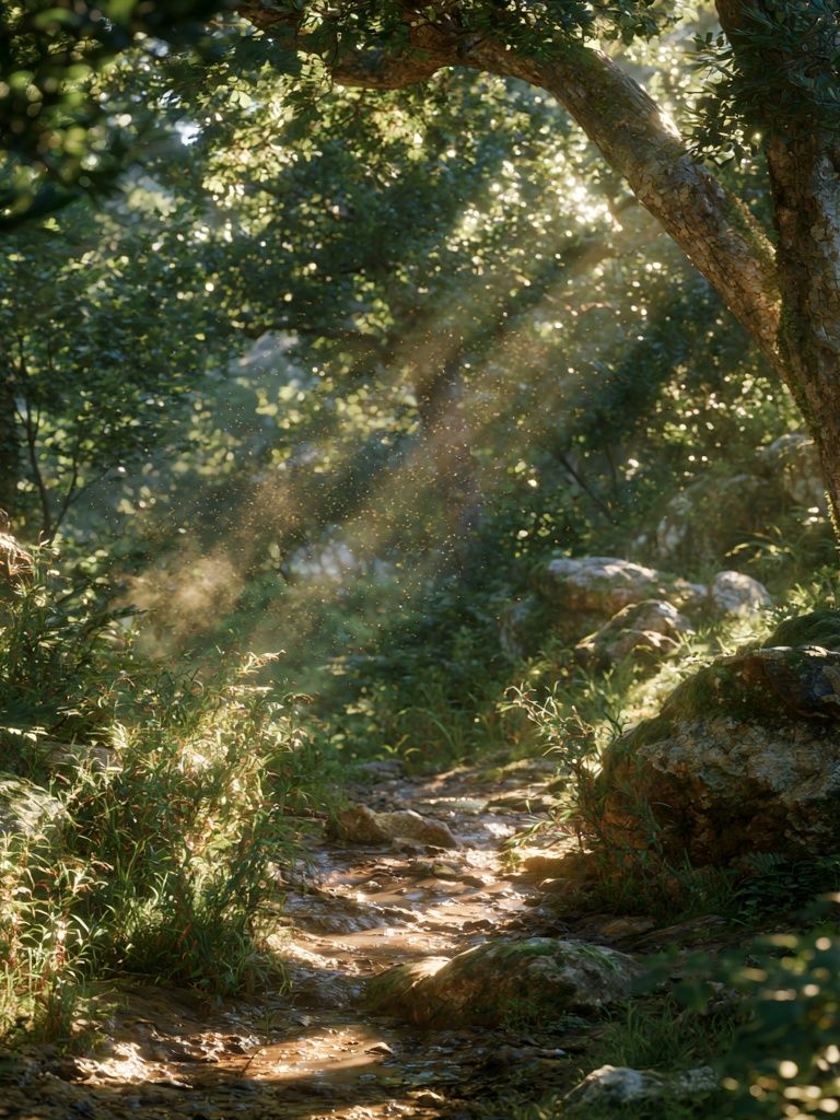 Sunlit Forest Path Poster. poster — nature art