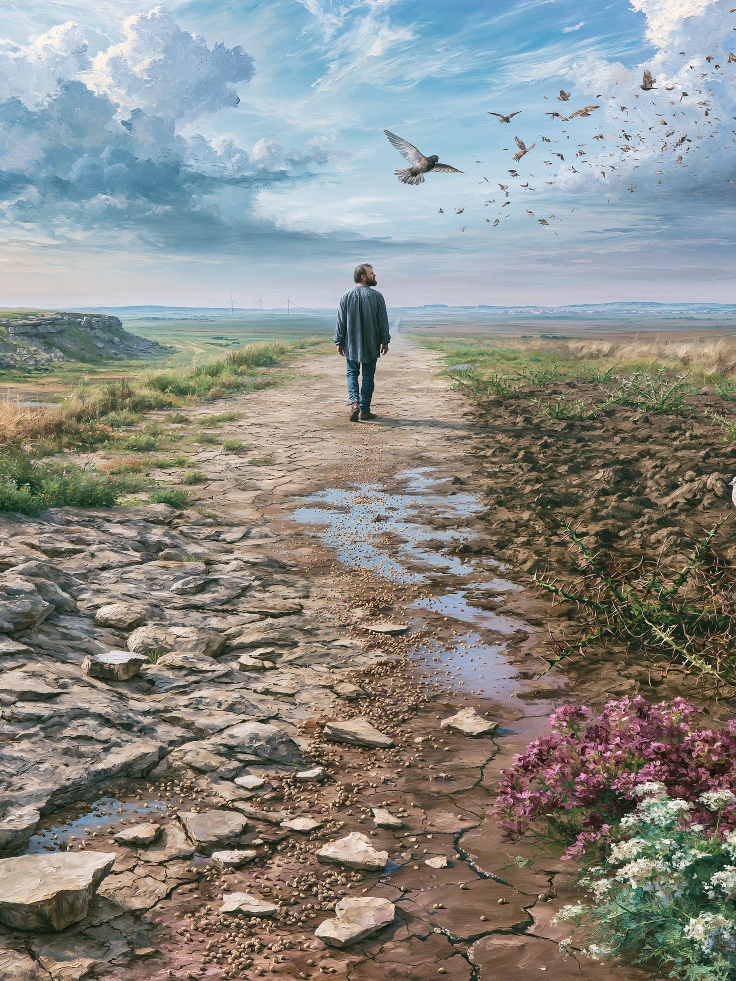 Solitary Walk in the Meadow Print. poster detail