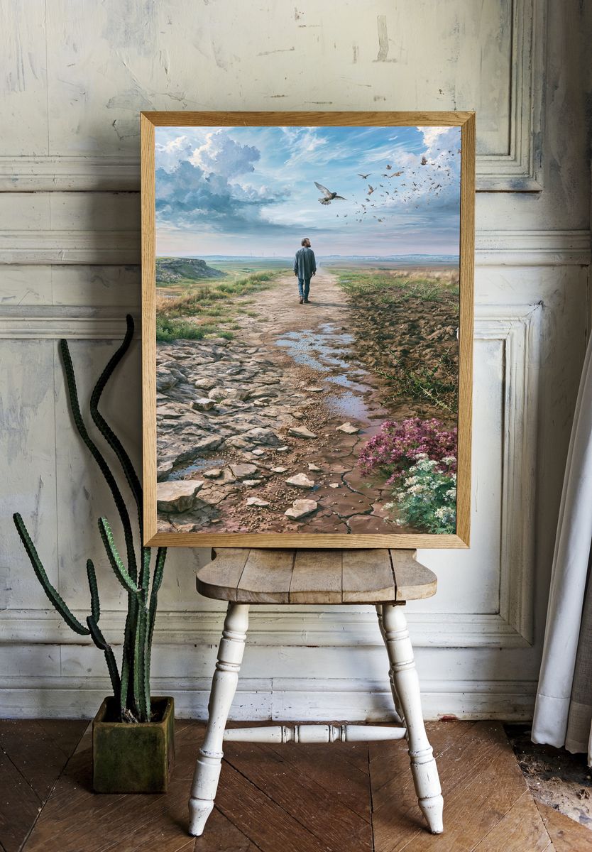 Solitary Walk in the Meadow Print. — room view 1