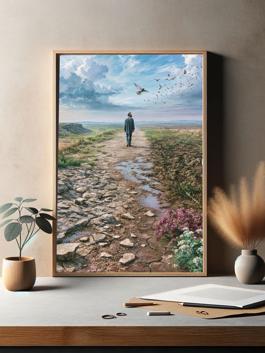 Solitary Walk in the Meadow Print. — room view 2