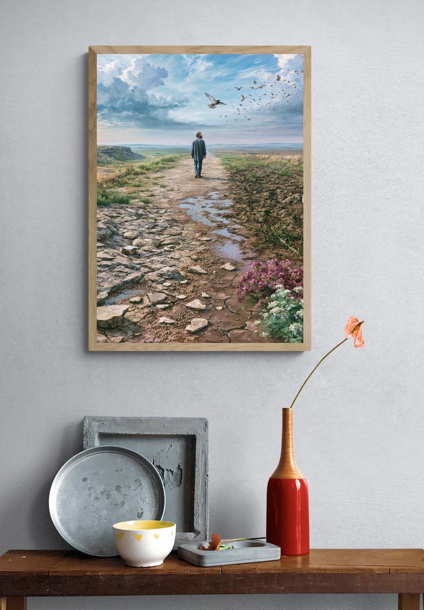 Solitary Walk in the Meadow Print. — room view 3