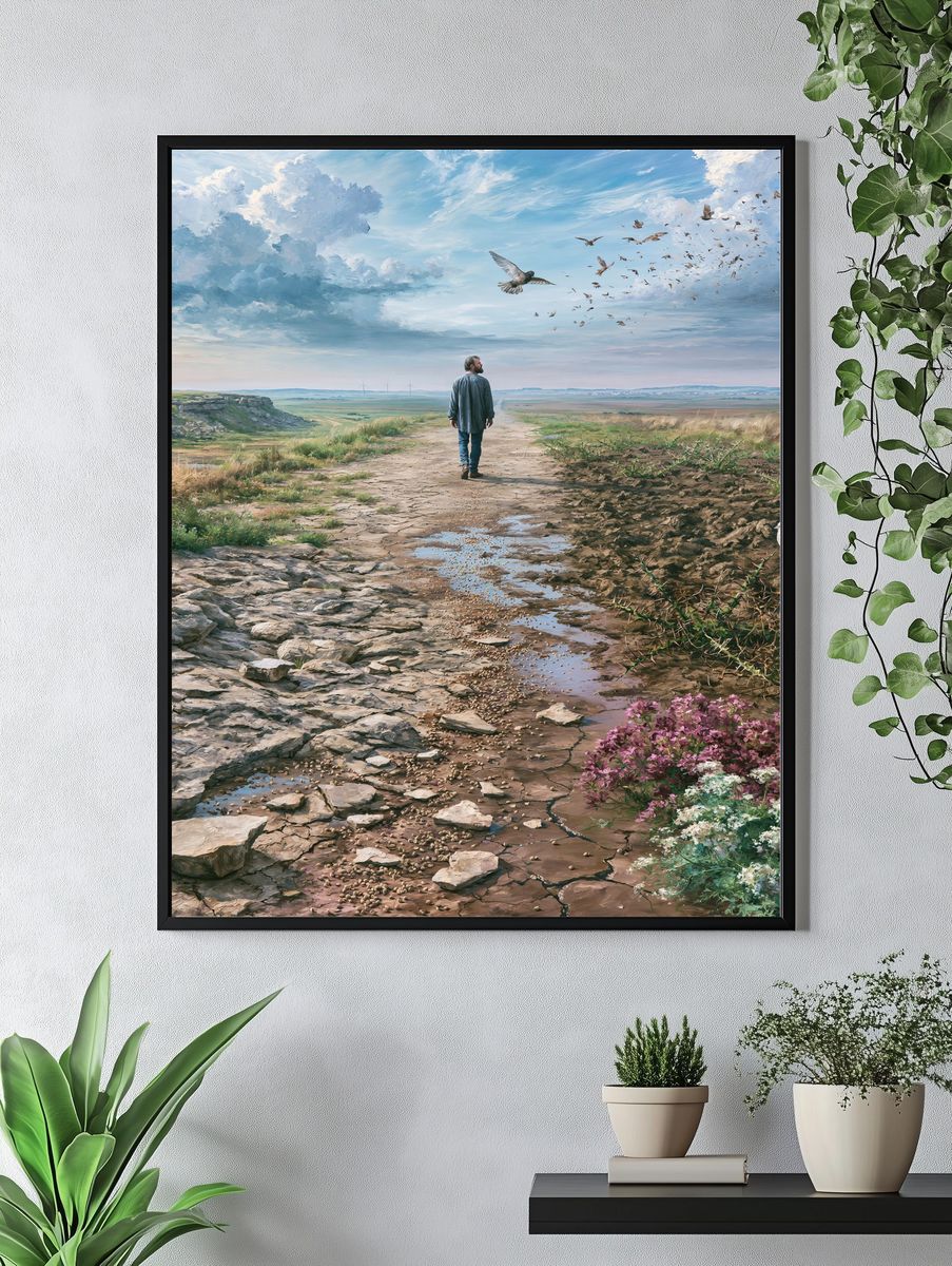 Solitary Walk in the Meadow Print. — room view 4