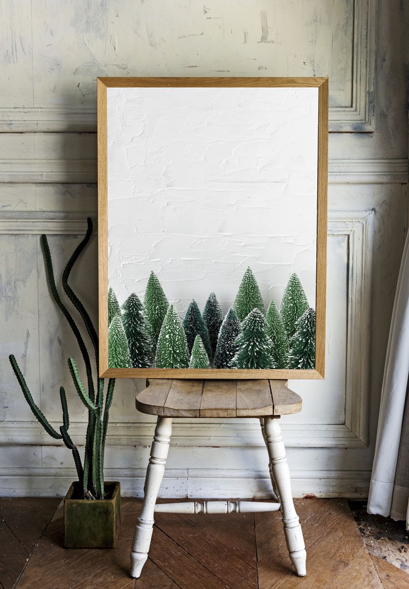 Festive Christmas tree frame design. room preview