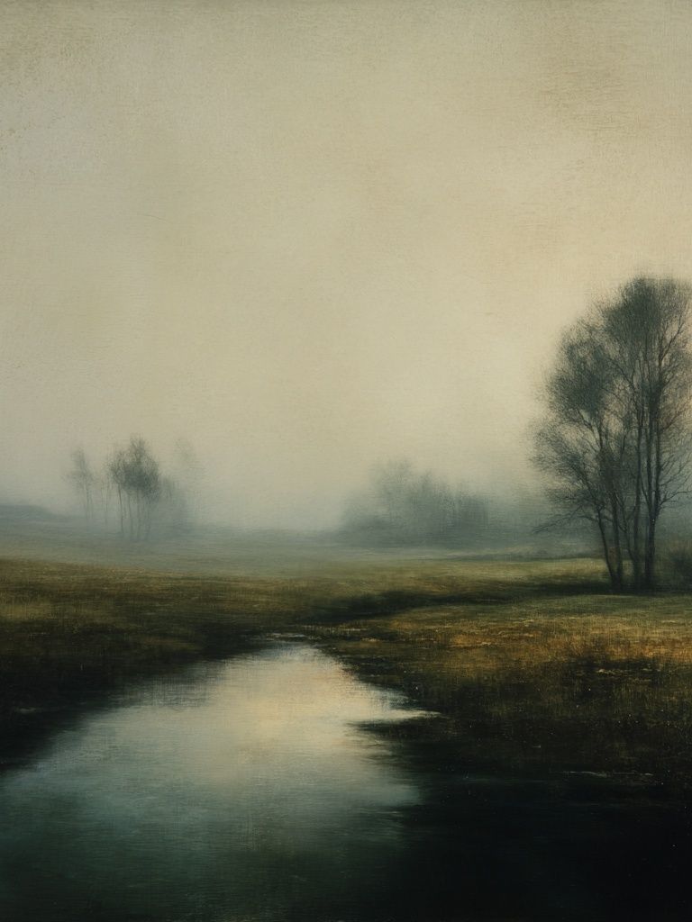 Misty River Landscape Print. poster detail