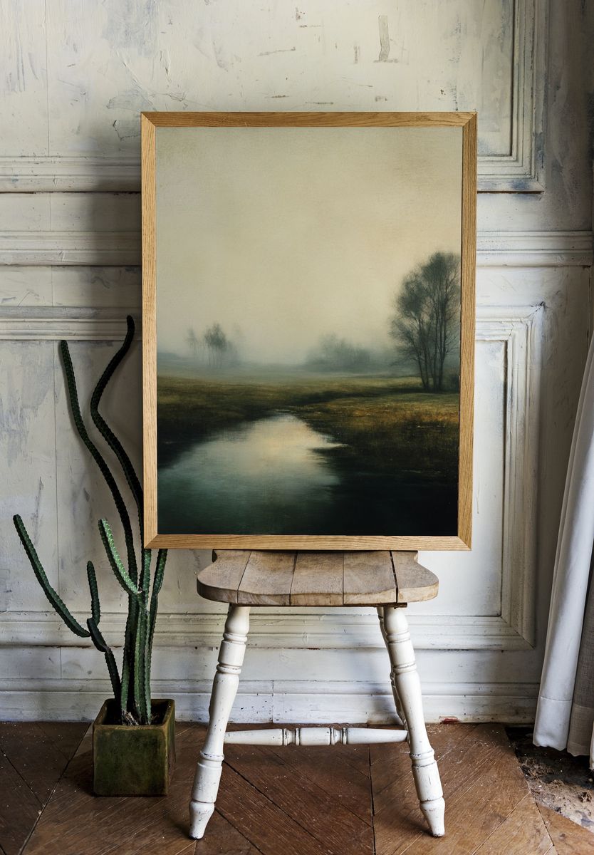 Misty River Landscape Print. — room view 1