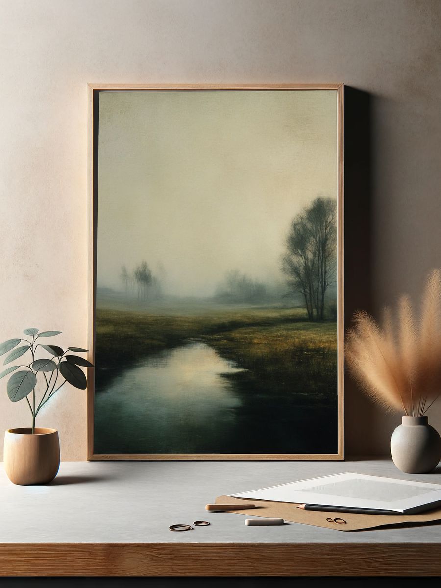 Misty River Landscape Print. — room view 2