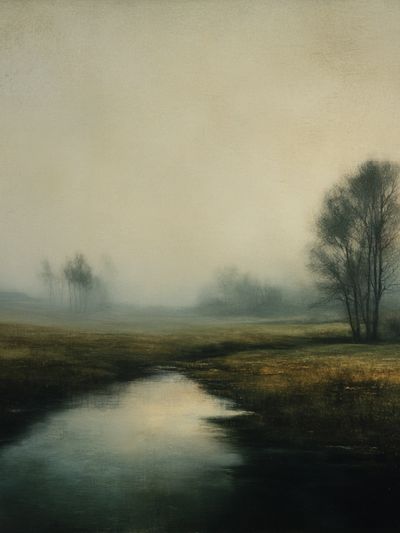 Misty River Landscape Print. poster