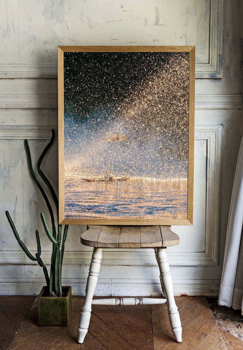 Golden Sea Spray Photography Poster. room preview