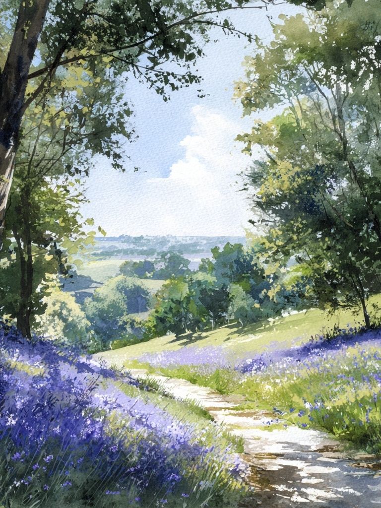 Lavender Meadow Path Watercolor Print. poster — nature art