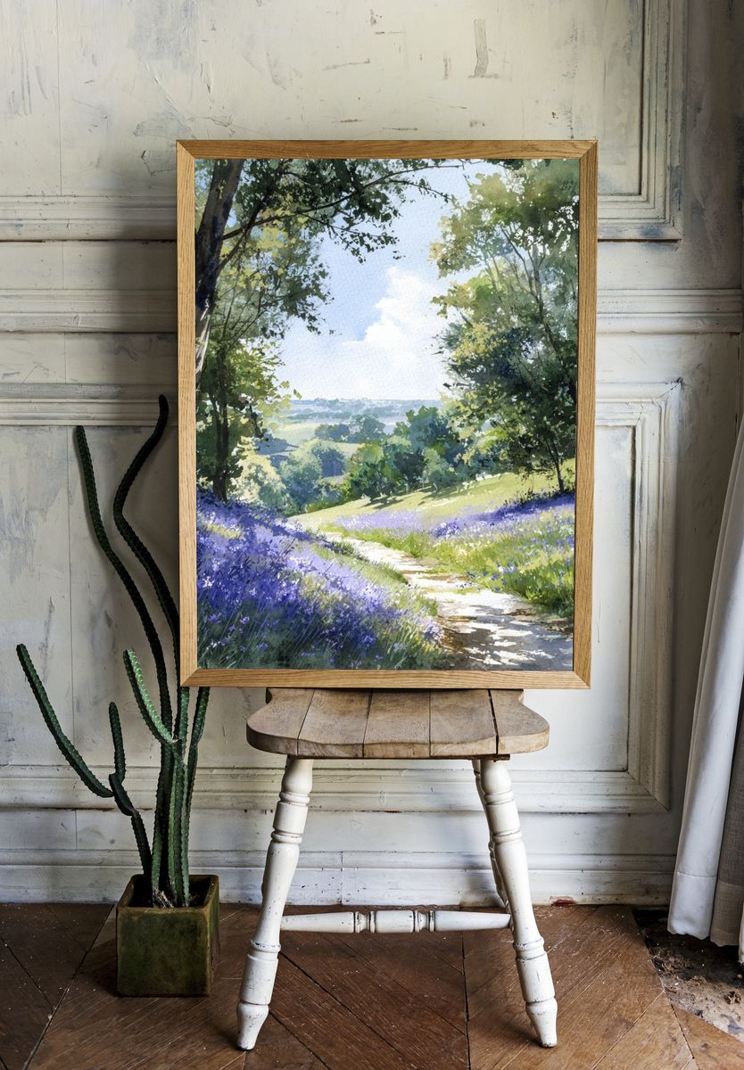 Lavender Meadow Path Watercolor Print room preview